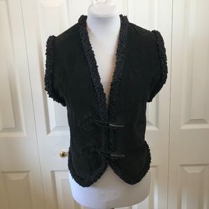 Vtg Black Suede Shearling Renaissance Vest sz S